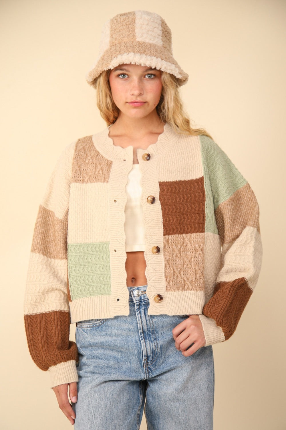 Grandma Textured Sweater Cardigan (Beige/Oatmeal)