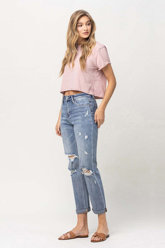 Last One Sale! Originally $72 Distressed Stretch Boyfriend Jeans