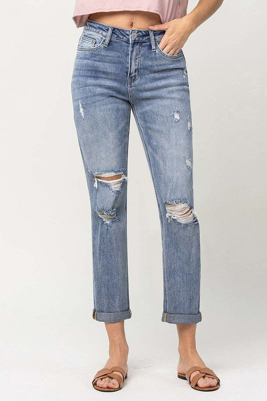 Last One Sale! Originally $72 Distressed Stretch Boyfriend Jeans