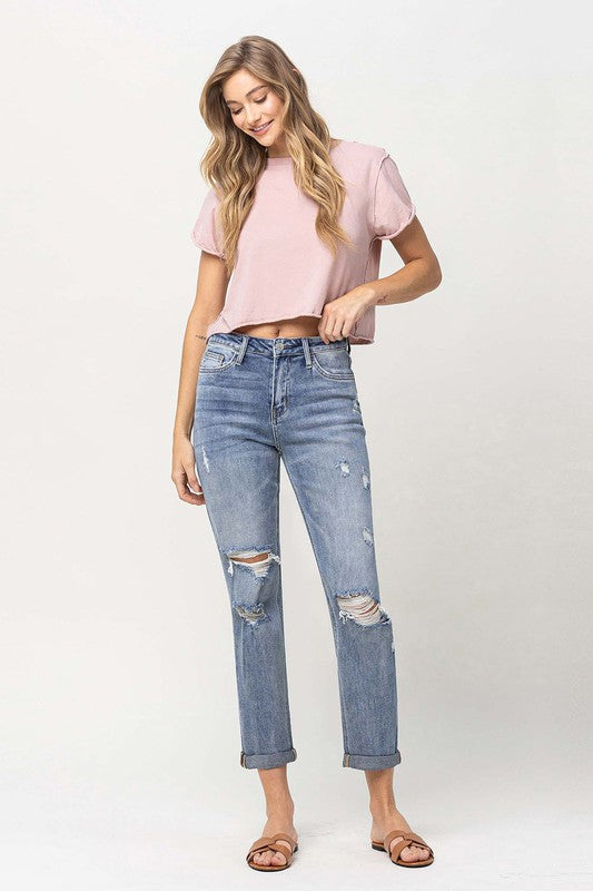 Last One Sale! Originally $72 Distressed Stretch Boyfriend Jeans