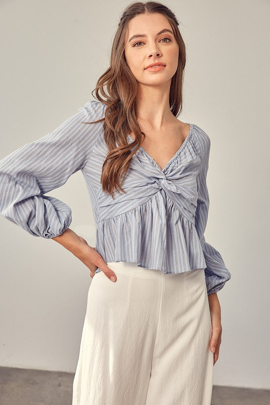 Cotton Chambray Striped Top