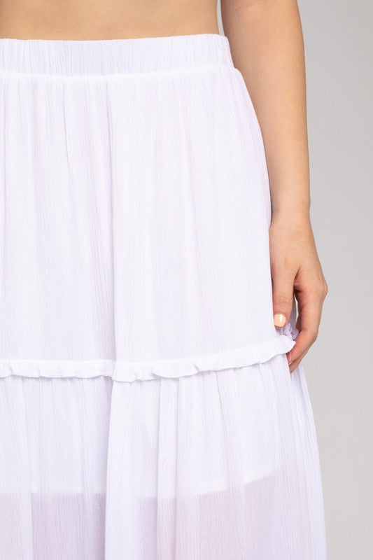 Last One Sale! Elastic Waist Merrow Edge Tiered Midi Skirt