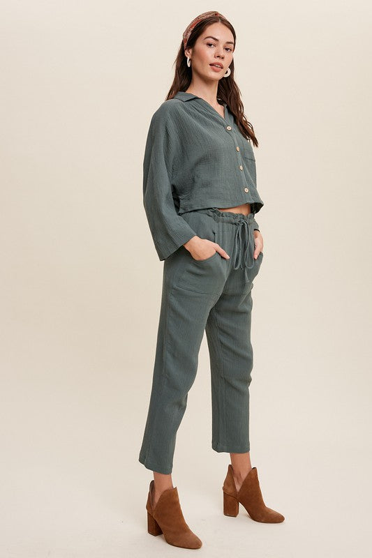 Last One Sale! Originally $72 Long Sleeve Button Down and Long Pants Sets