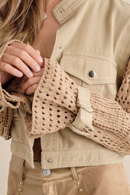 Twill Crop Crochet Jacket