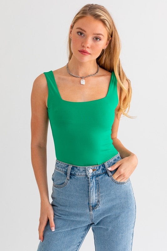 Square Neck Tank Bodysuit (3 Colors)