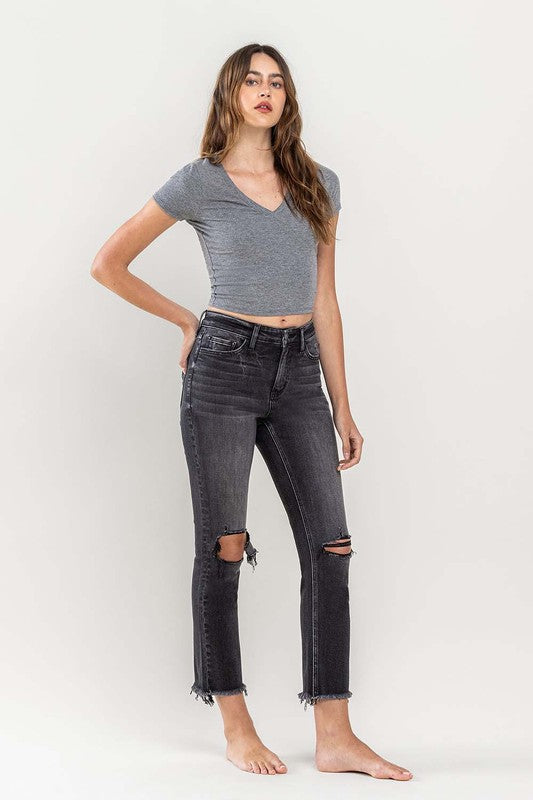 Last One Sale! Originally $69 High Rise Stretch Distressed Crop Slim Straight