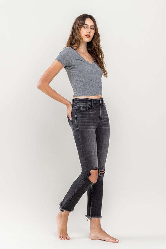 Last One Sale! Originally $69 High Rise Stretch Distressed Crop Slim Straight