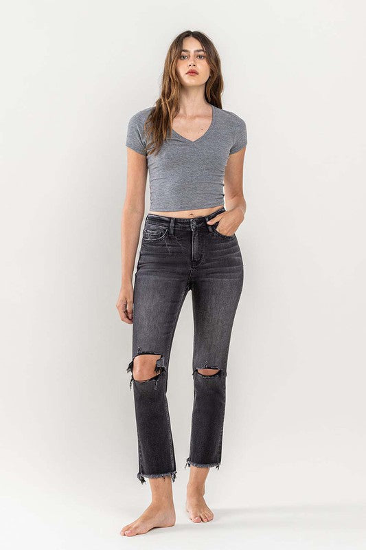 Last One Sale! Originally $69 High Rise Stretch Distressed Crop Slim Straight