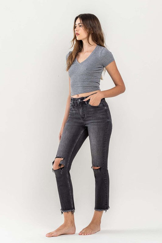 Last One Sale! Originally $69 High Rise Stretch Distressed Crop Slim Straight