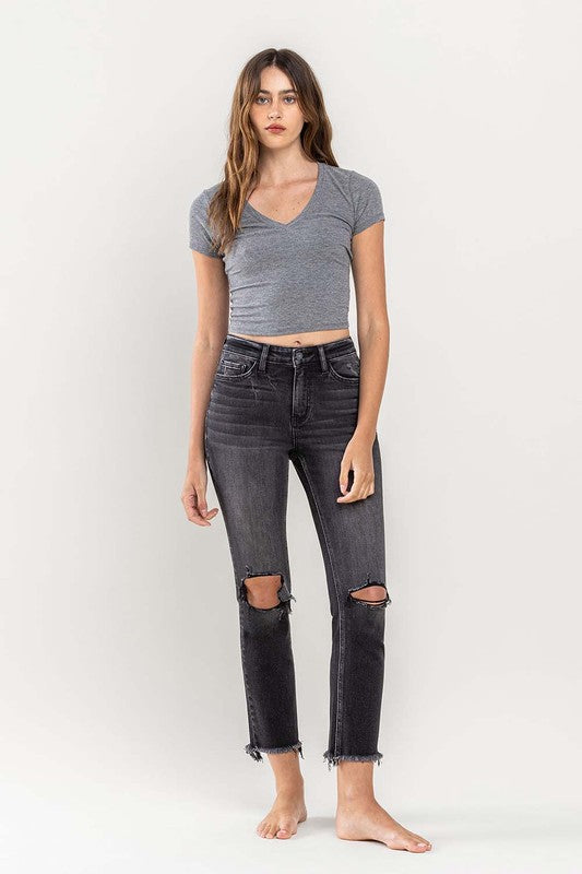 Last One Sale! Originally $69 High Rise Stretch Distressed Crop Slim Straight