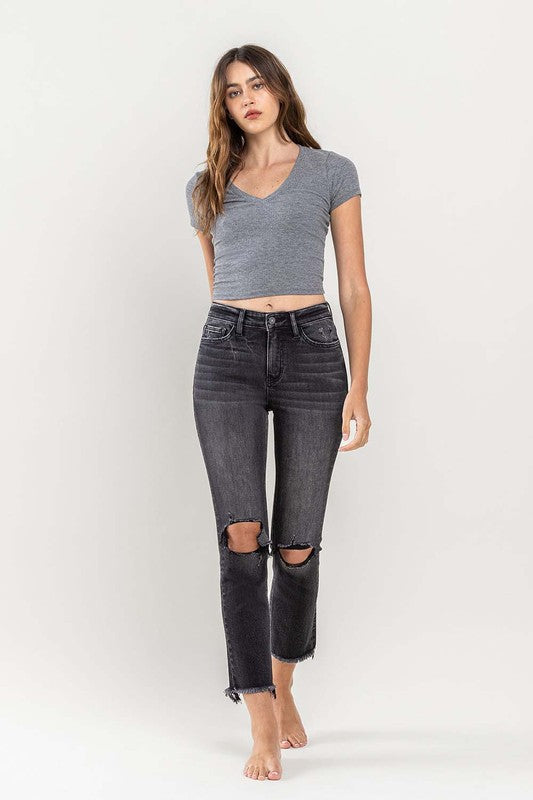 Last One Sale! Originally $69 High Rise Stretch Distressed Crop Slim Straight