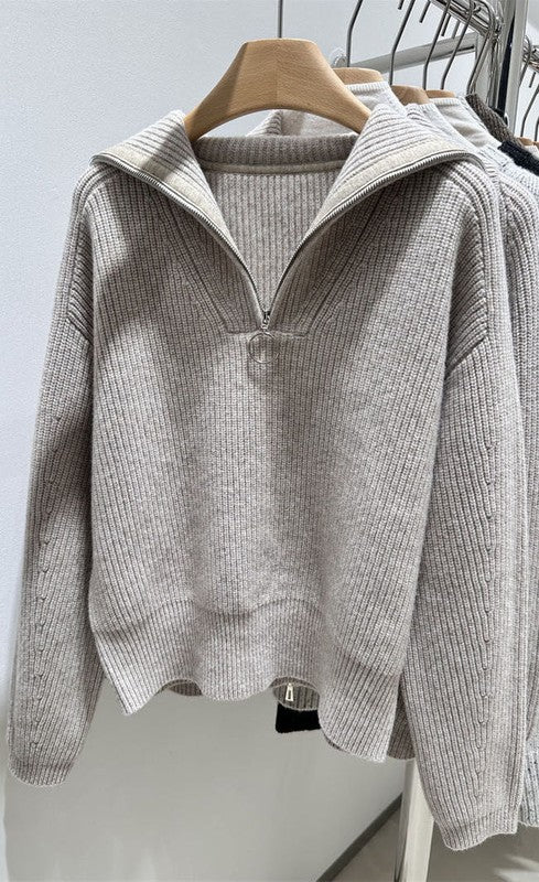 Ribbed Half Zipped Sweater