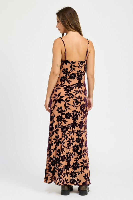 Fall Floral Cowl Neck Slip/Maxi Dress