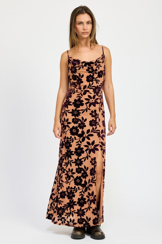 Fall Floral Cowl Neck Slip/Maxi Dress