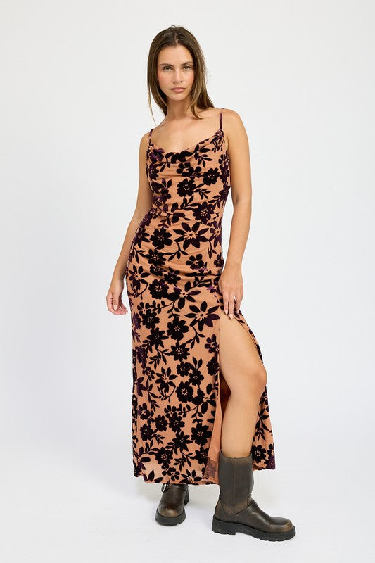 Fall Floral Cowl Neck Slip/Maxi Dress