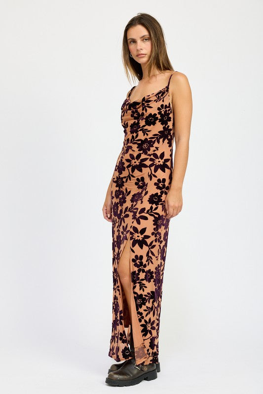 Fall Floral Cowl Neck Slip/Maxi Dress