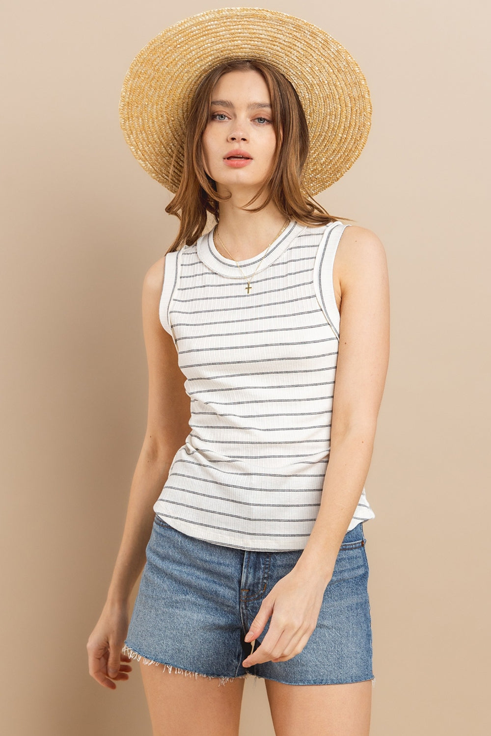 Last One Sale! Basic Striped Round Neck Tank