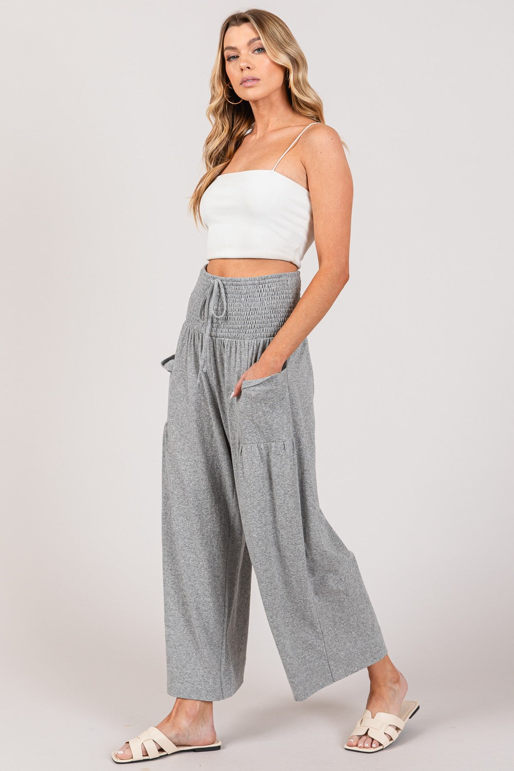 Last One Sale! Drawstring Smocked High Waist Pants