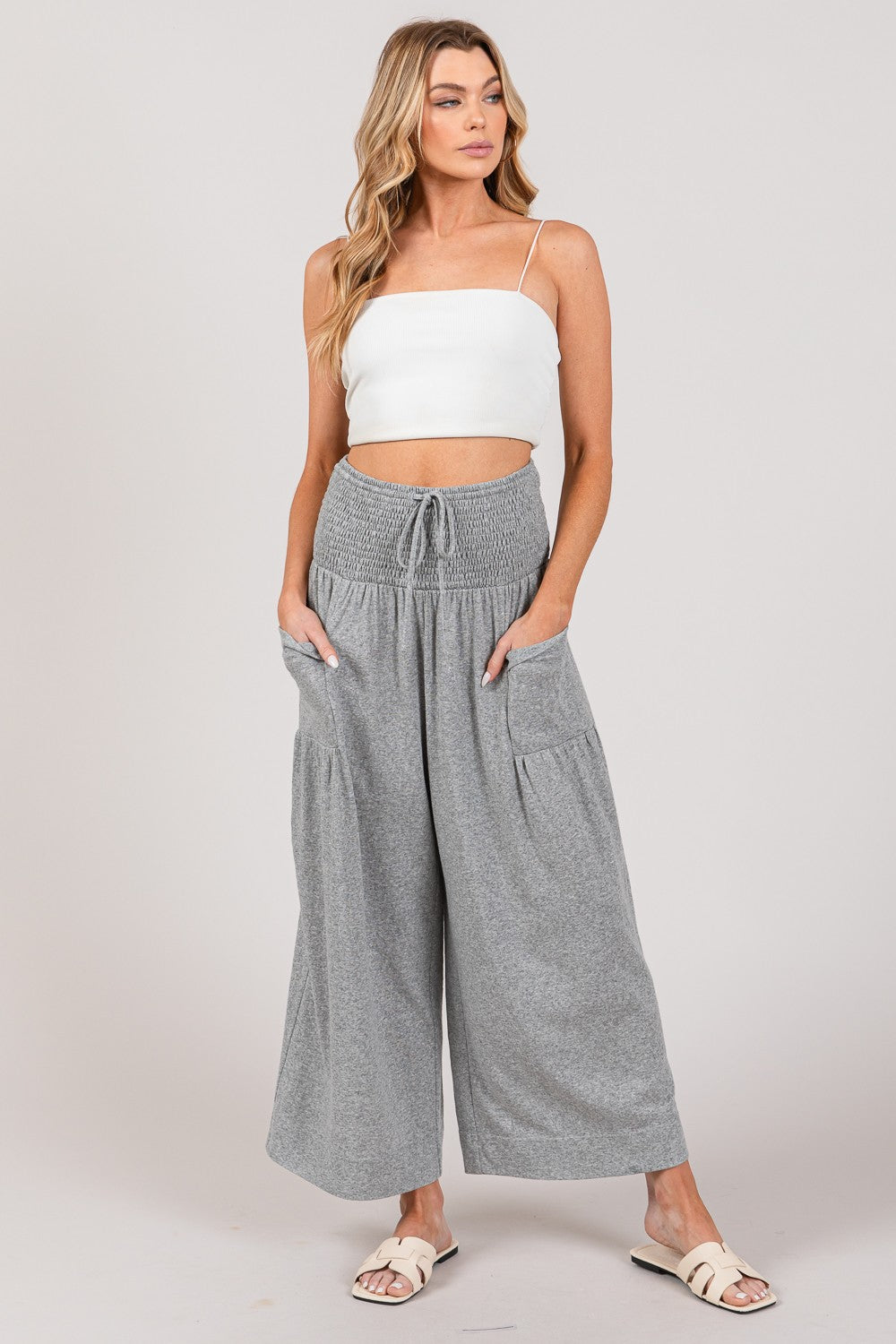 Last One Sale! Drawstring Smocked High Waist Pants