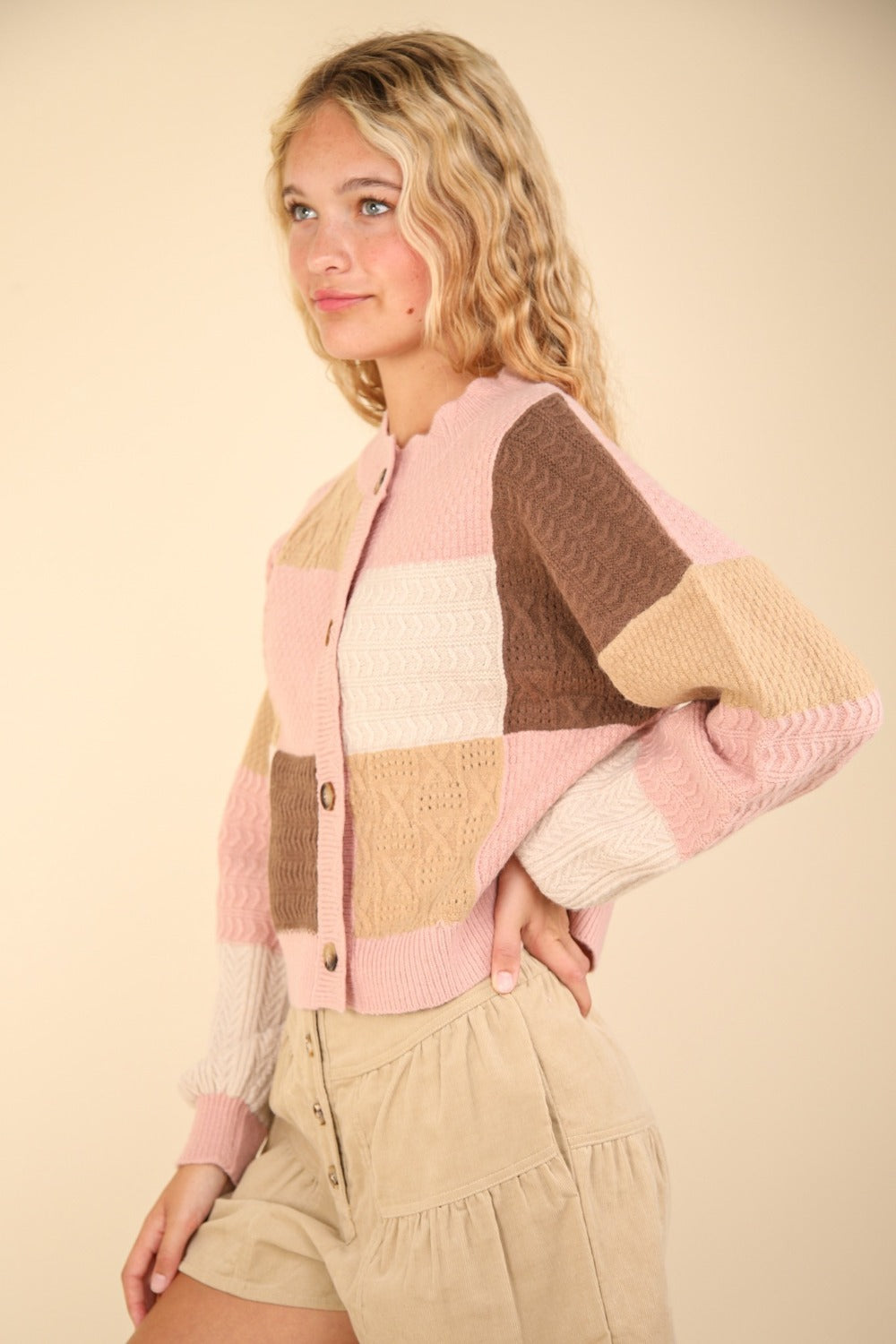 Grandma Textured Sweater Cardigan (Blush/Pink)