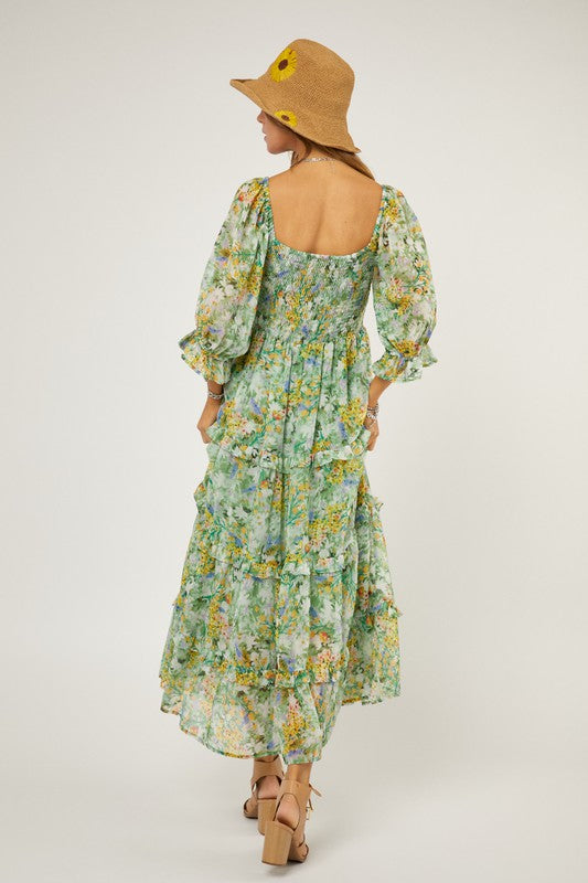 Last One Sale! Originally $75 Floral Chiffon Midi Dress