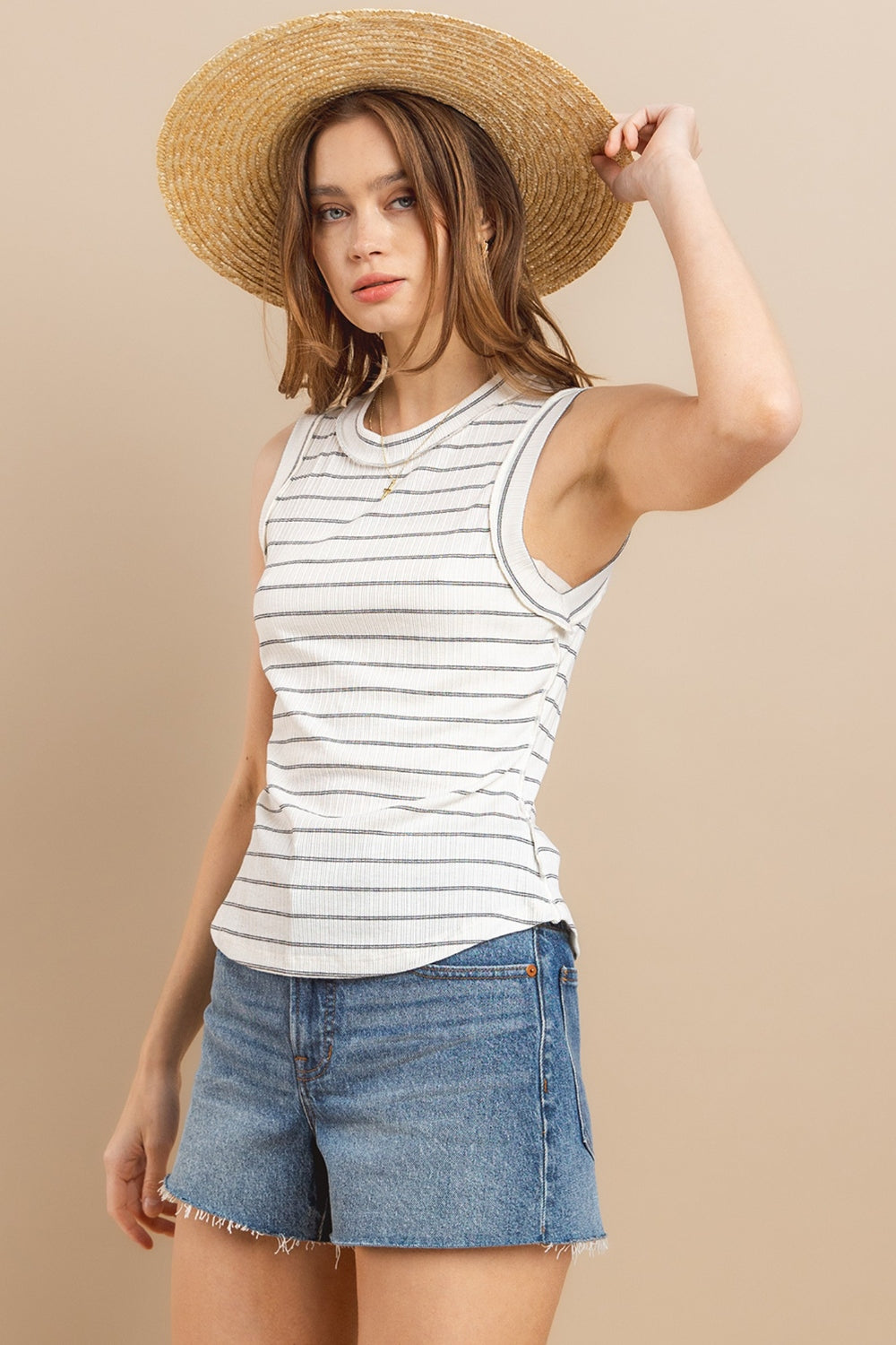 Last One Sale! Basic Striped Round Neck Tank