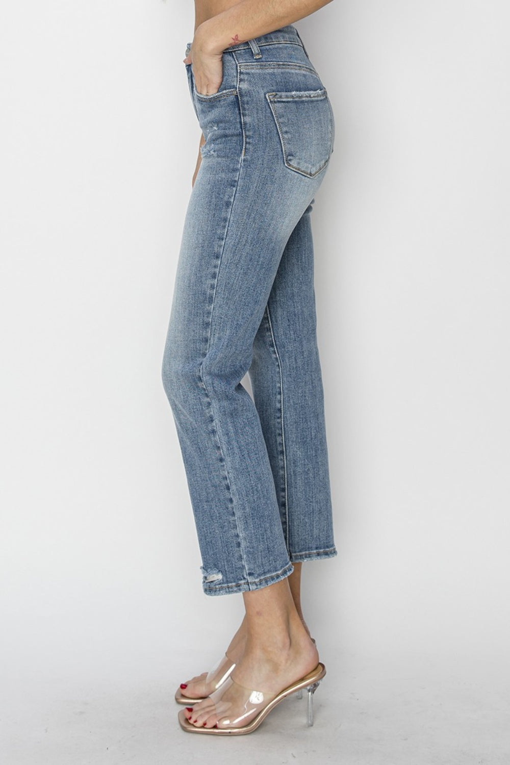 Risen Jeans High Waist Distressed Cropped Jeans