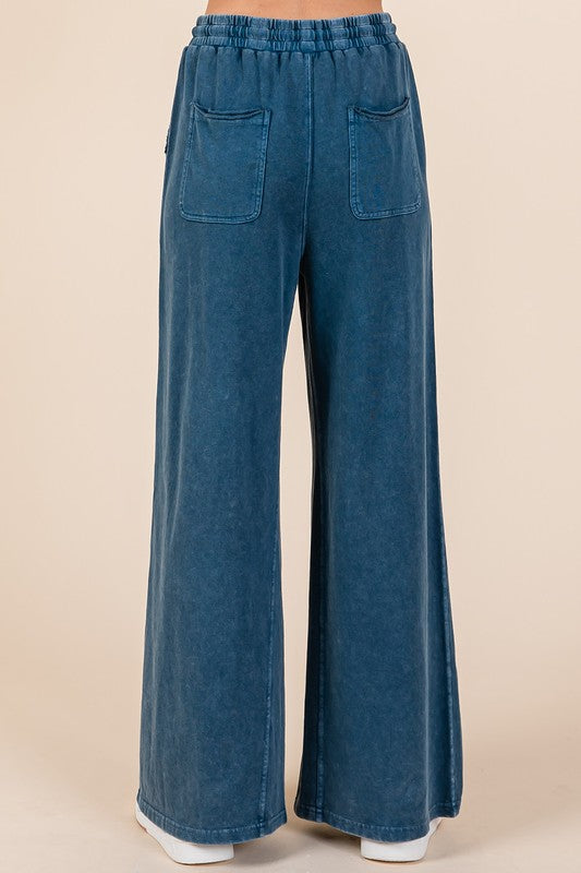 Mineral Wash French Terry Drawstring Wide Leg Pants (Loungewear)