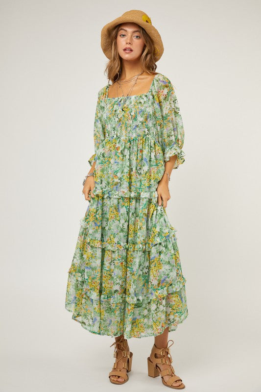 Last One Sale! Originally $75 Floral Chiffon Midi Dress