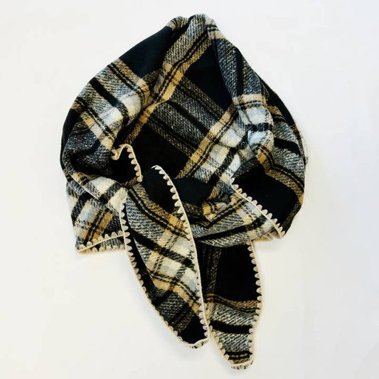 Black Plaid Triangle Shawl Scarf