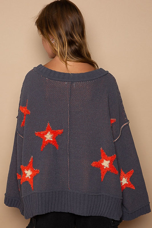 Long Sleeve Star Patch Sweater