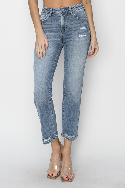 Risen Jeans High Waist Distressed Cropped Jeans