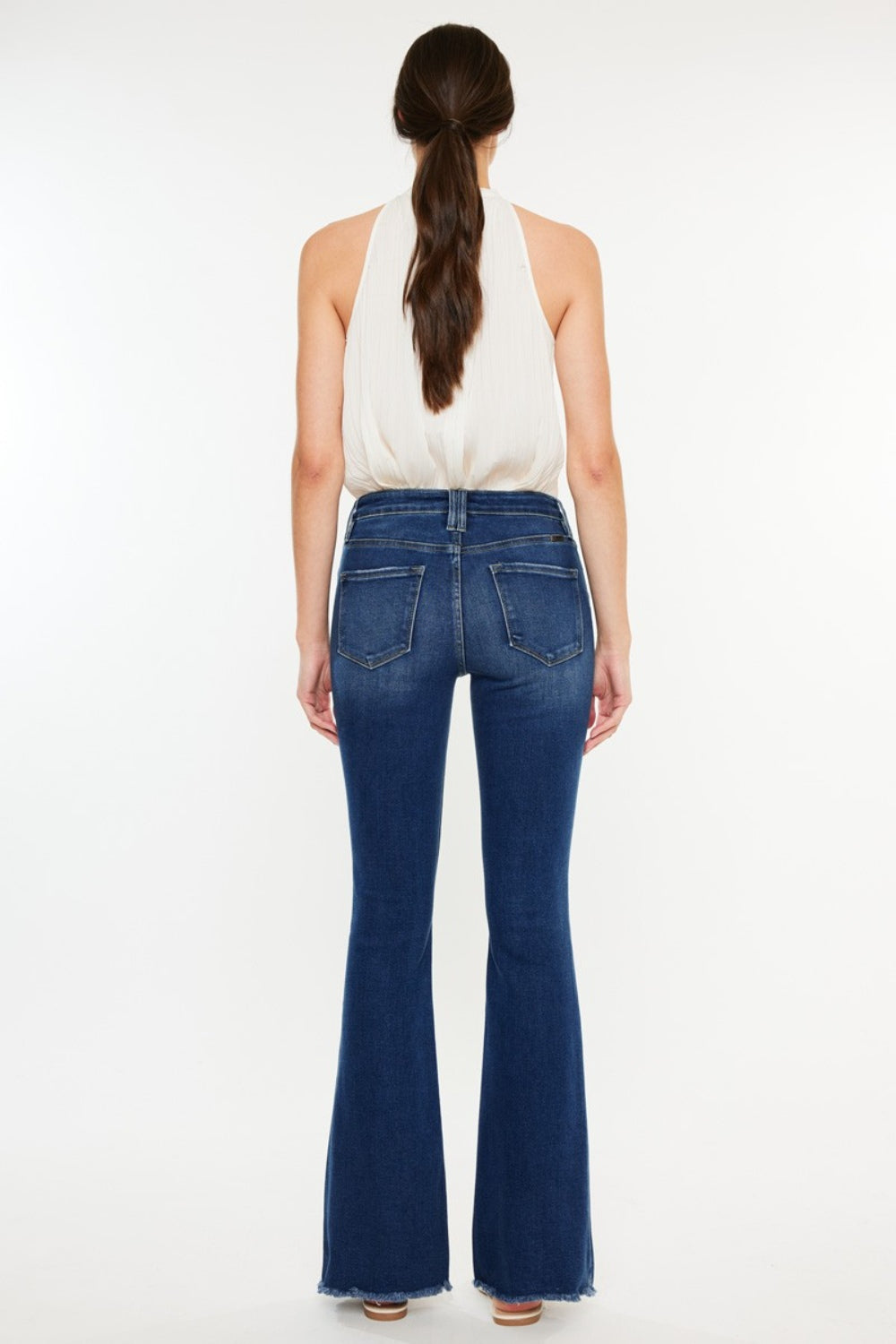 Kancan Dark Wash Raw Hem Flare Jeans