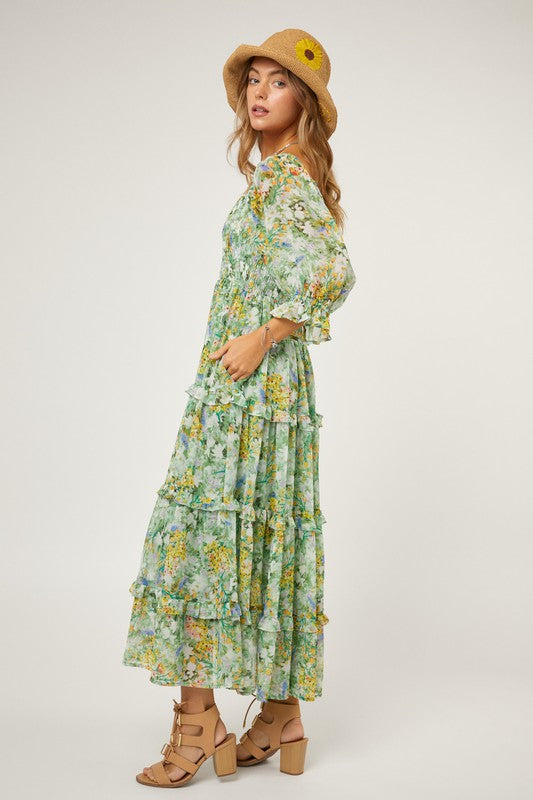 Last One Sale! Originally $75 Floral Chiffon Midi Dress