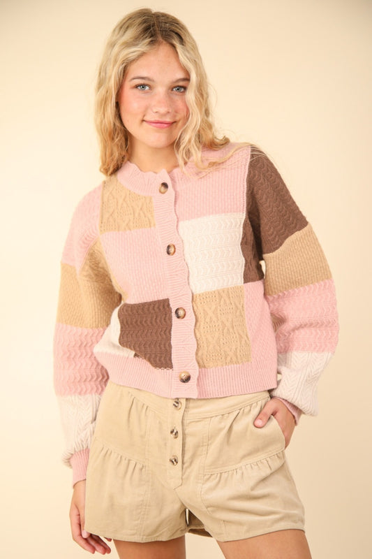 Grandma Textured Sweater Cardigan (Blush/Pink)