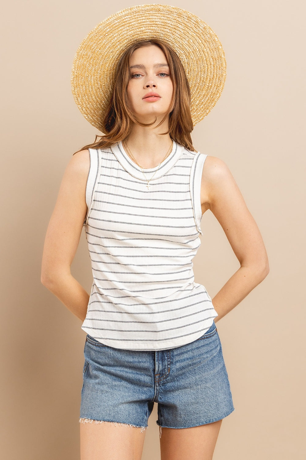 Last One Sale! Basic Striped Round Neck Tank