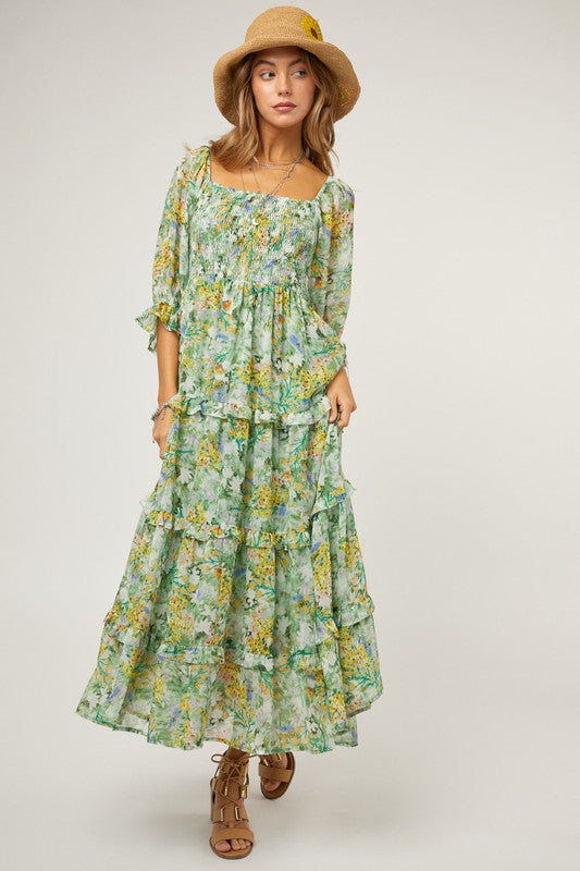 Last One Sale! Originally $75 Floral Chiffon Midi Dress