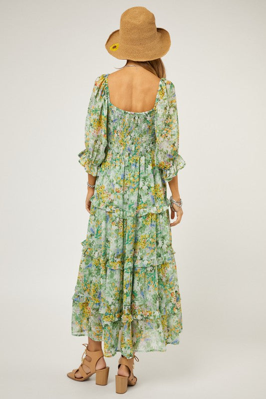 Last One Sale! Originally $75 Floral Chiffon Midi Dress