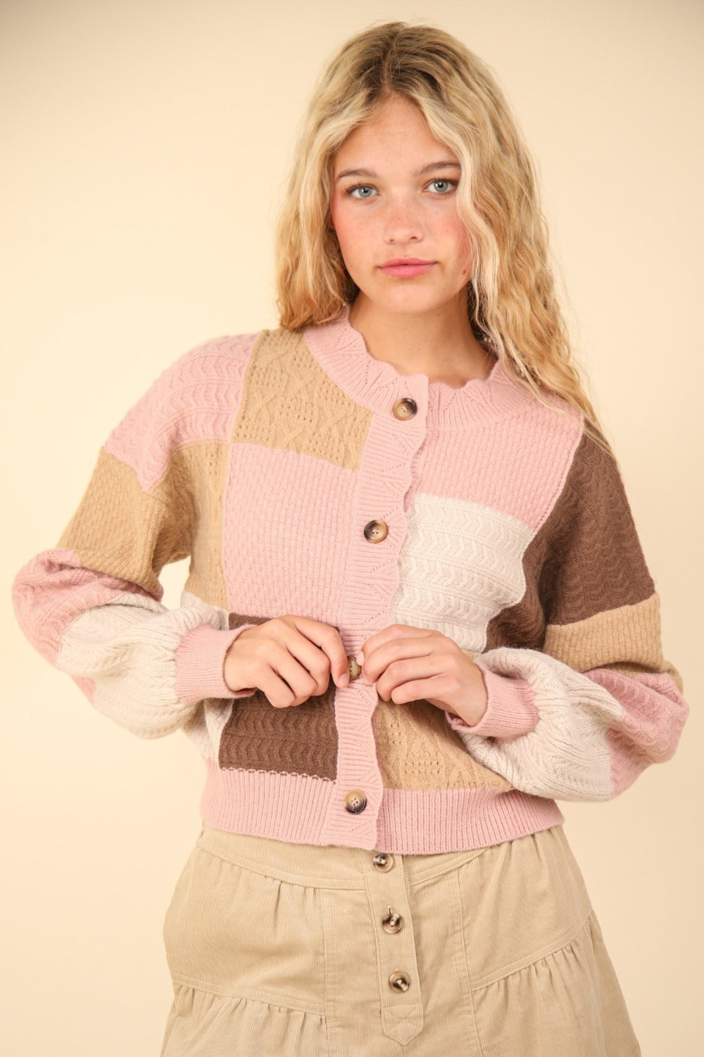 Grandma Textured Sweater Cardigan (Blush/Pink)