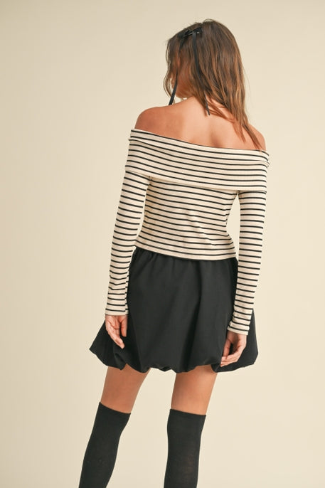 Striped Off The Shoulder Ribbed Top